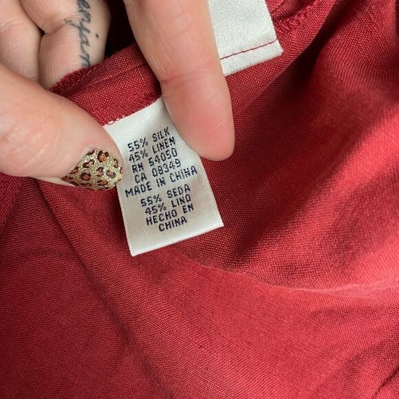 Pre-Owned Rena Rowan Womens Red Button Down Long Sleeve Silk Collard Jacket/Top - Picture 9 of 10